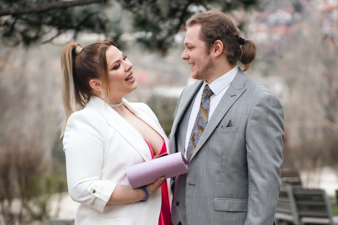 business couple laughing